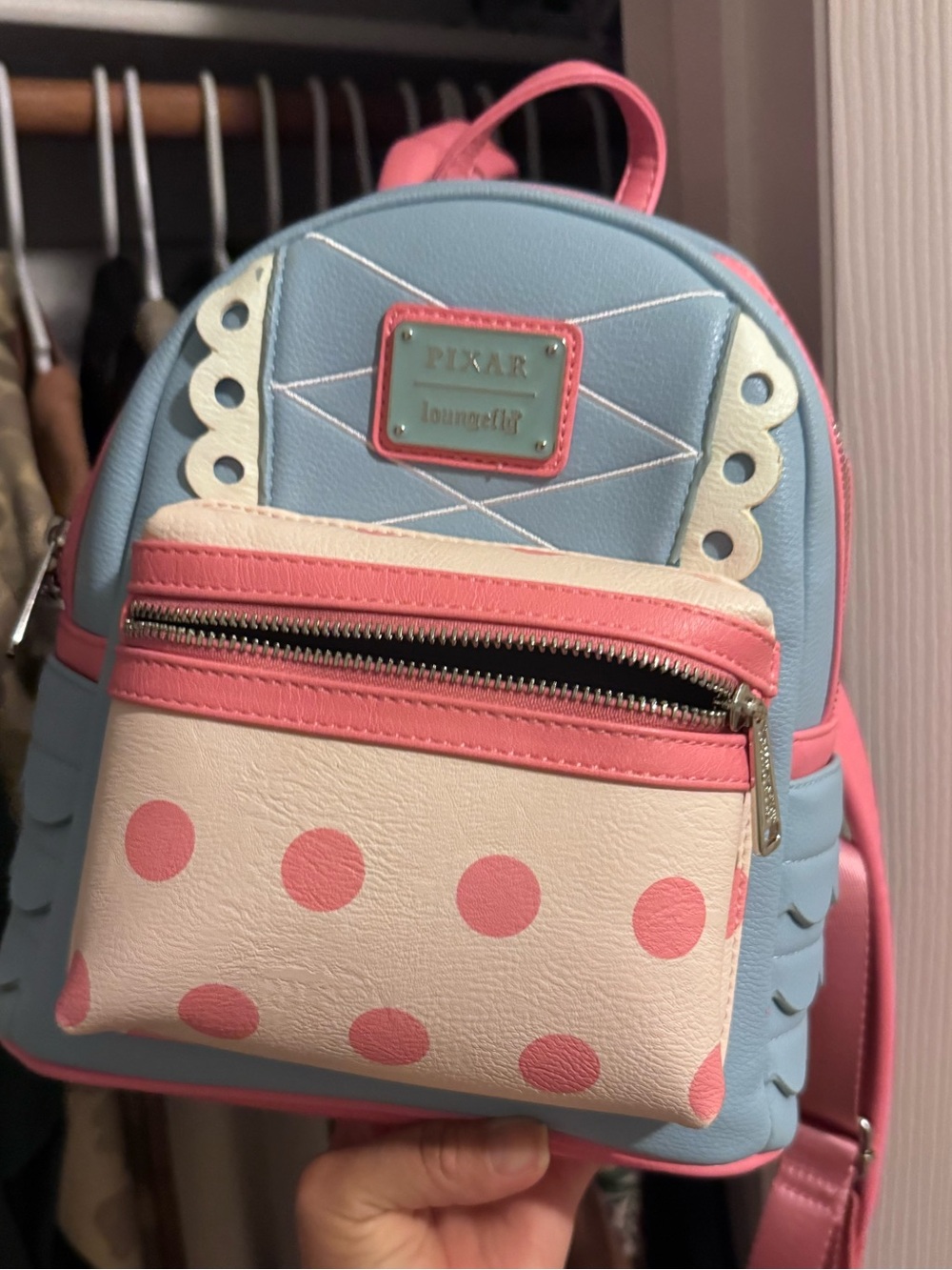 Loungefly Blue, Pink & White Polka Dot Mini Backpack